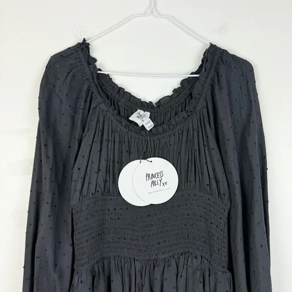 NWT Princess Polly “Love Galore” Long Sleeve Smocked Romper Black Cottagecore - Picture 7 of 9